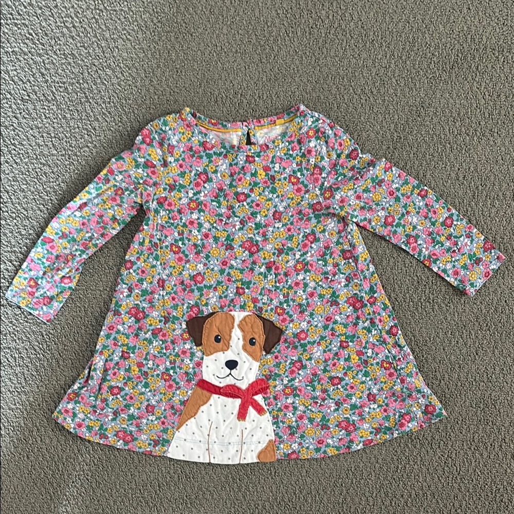 Mini Boden Floral Kids Dress with Puppy Design